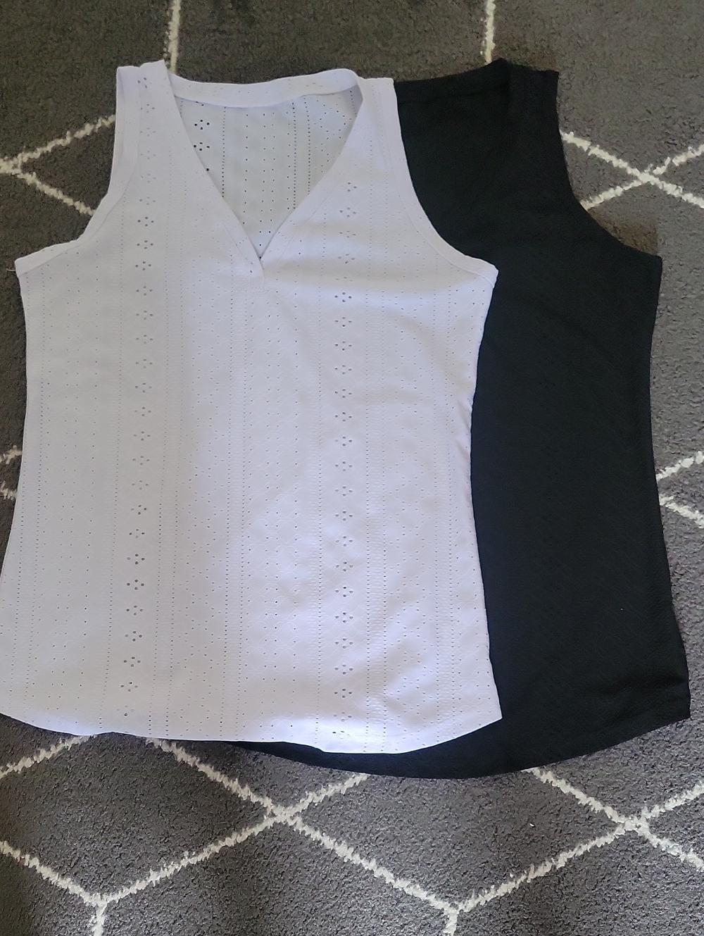 SHEIN White Eyelet V-Neck Tank with Black Layered Back